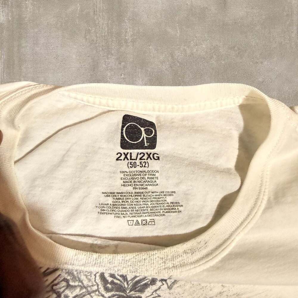 Y2K Vintage Ocean Pacific Graphic Tee, Tattoo Crest, Size 2XL — Grunge Streetwea - Picture 3 of 4